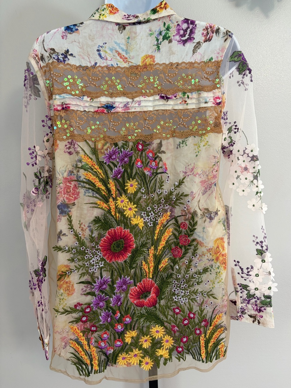NWOT Aratta Silent Journey-,Cream Floral Button-Down Blouse With Surprises